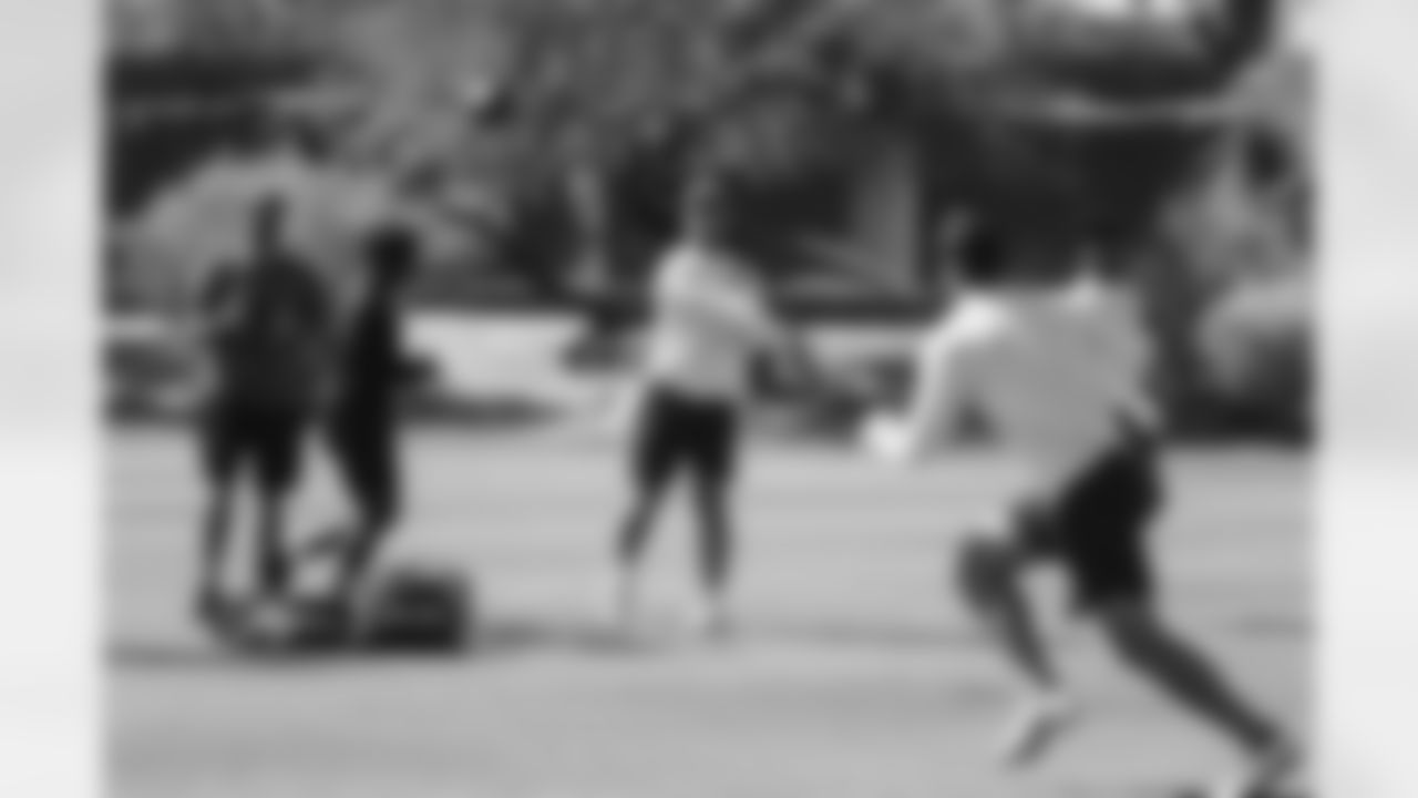 QB Trace McSorley throws a pass during workouts.
