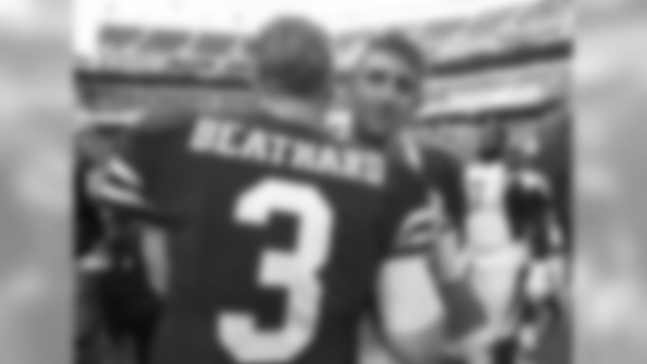 San Francisco 49ers quarterback C.J. Beathard (3) greets Arizona Cardinals quarterback Josh Rosen after an NFL football game in Santa Clara, Calif., Sunday, Oct. 7, 2018.