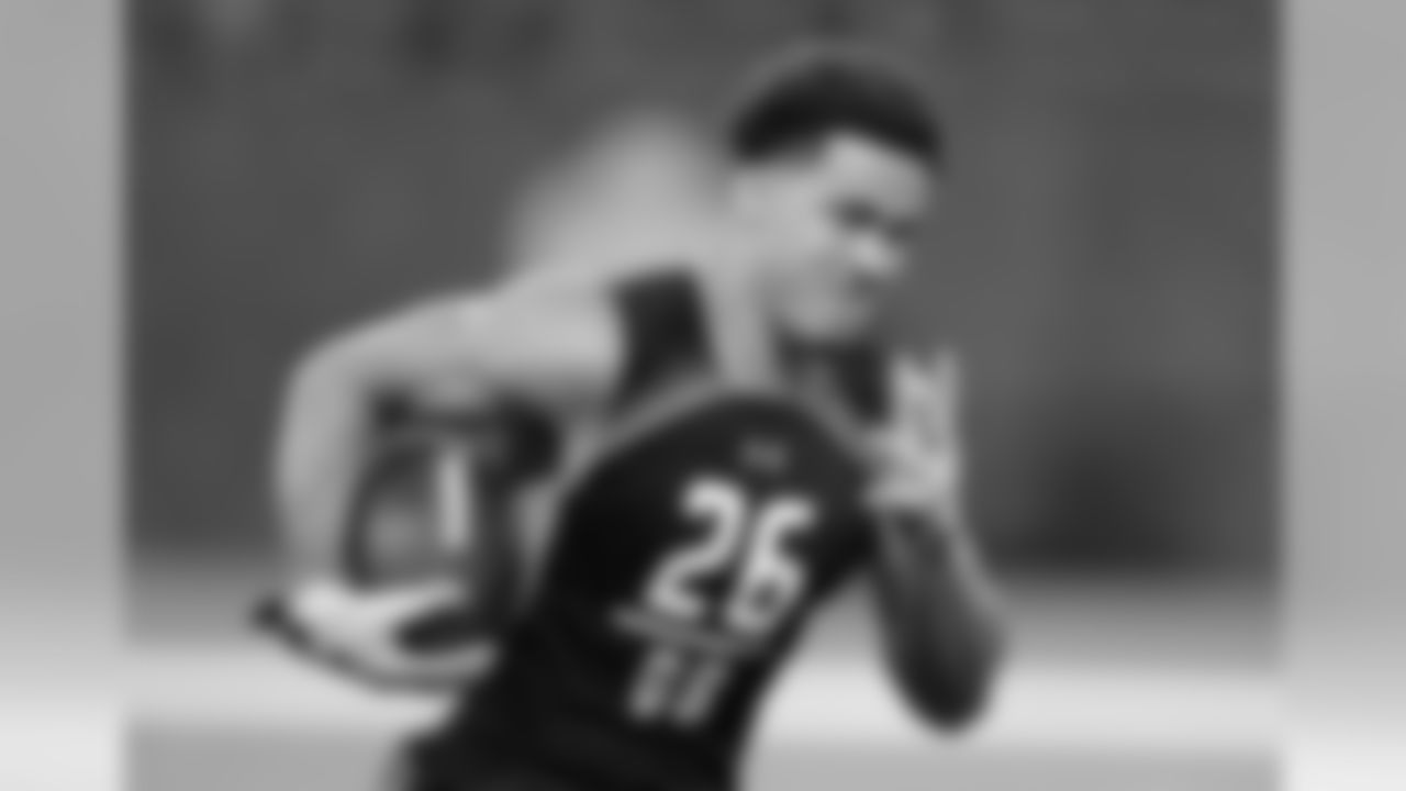 In this March 4, 2019, file photo, Washington defensive back Byron Murphy runs a drill during the NFL football scouting combine, in Indianapolis. Murphy is a possible pick in the 2019 NFL Draft.