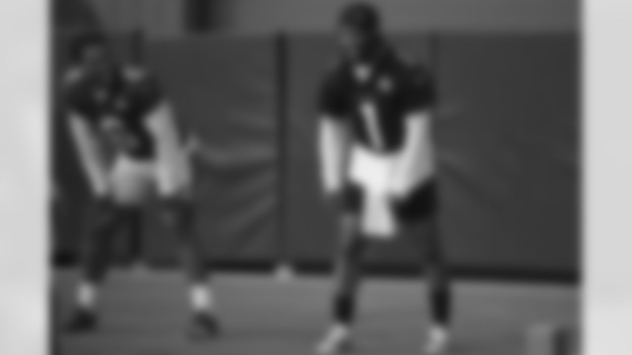 Arizona Cardinals quarterback Kyler Murray (1) and Arizona Cardinals running back James Conner (6) during the 2022 Arizona Cardinals Training Camp at State Farm Stadium on Wednesday, July 27, 2022 in Glendale, AZ.
