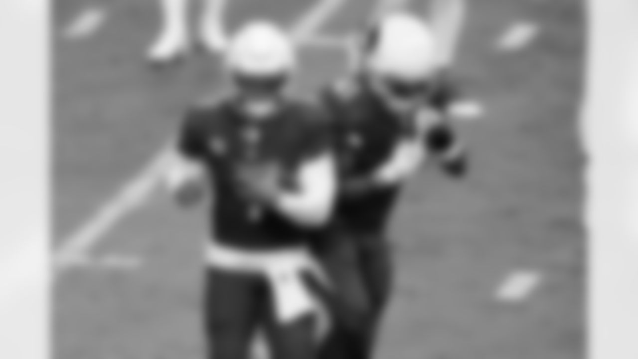 Arizona Cardinals quarterback Kyler Murray (1) celebrates his touchdown against the Washington Football Team with running back Kenyan Drake (41).