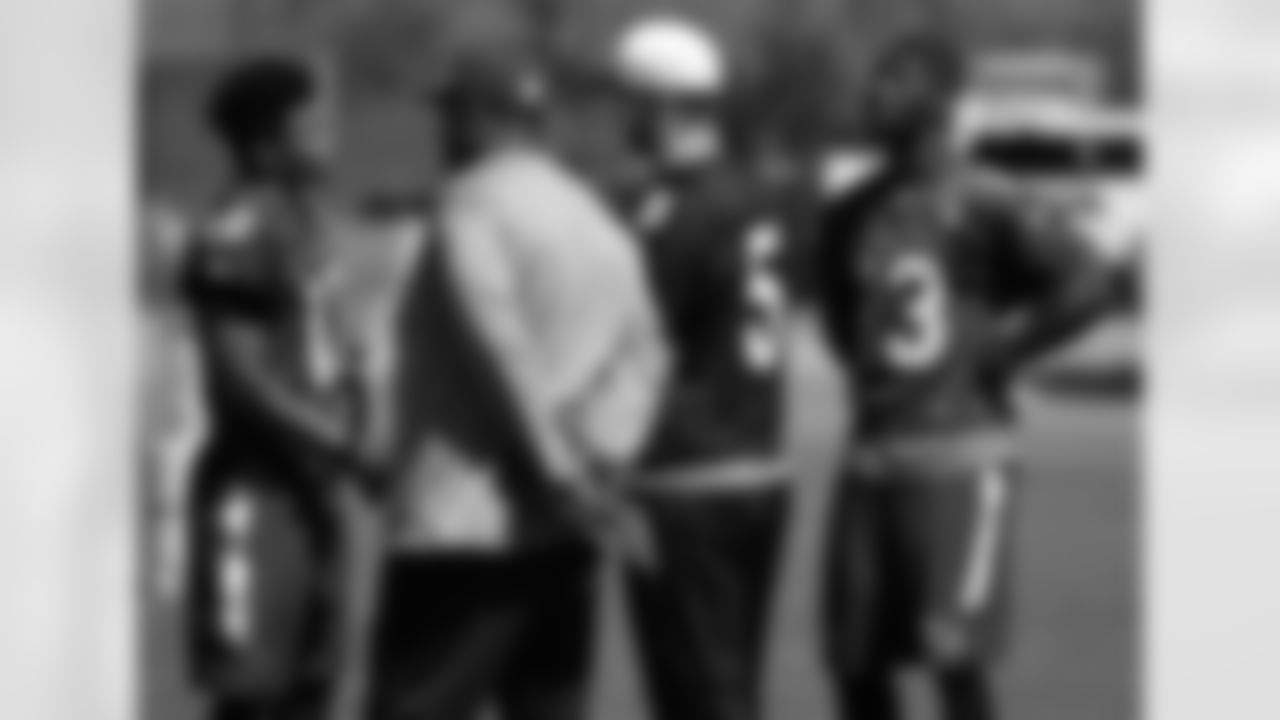 From left: WR Brittan Golden, WR coach Darryl Drake, QB Drew Stanton and WR Jaron Brown