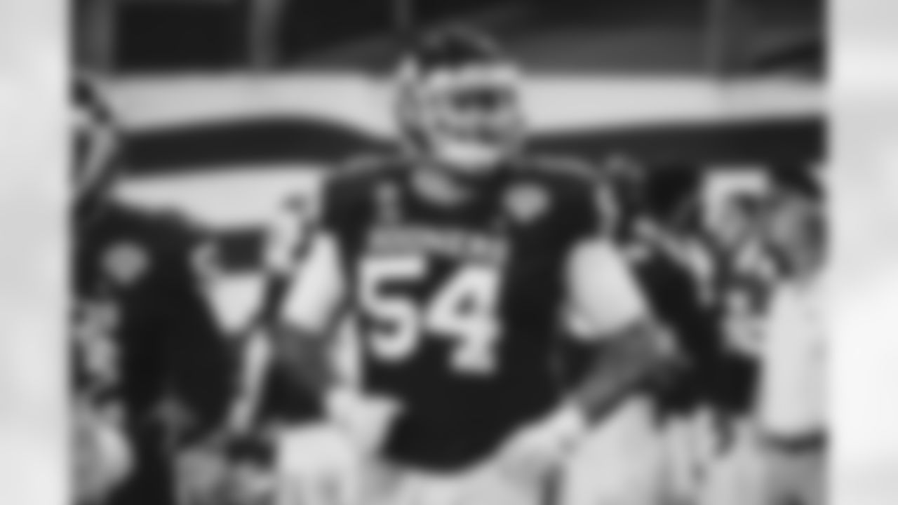 Oklahoma offensive lineman Marquis Hayes (54) walks onto the field during the Cotton Bowl NCAA college football game in Arlington, Texas, Wednesday, Dec. 30, 2020. (AP Photo/Michael Ainsworth)