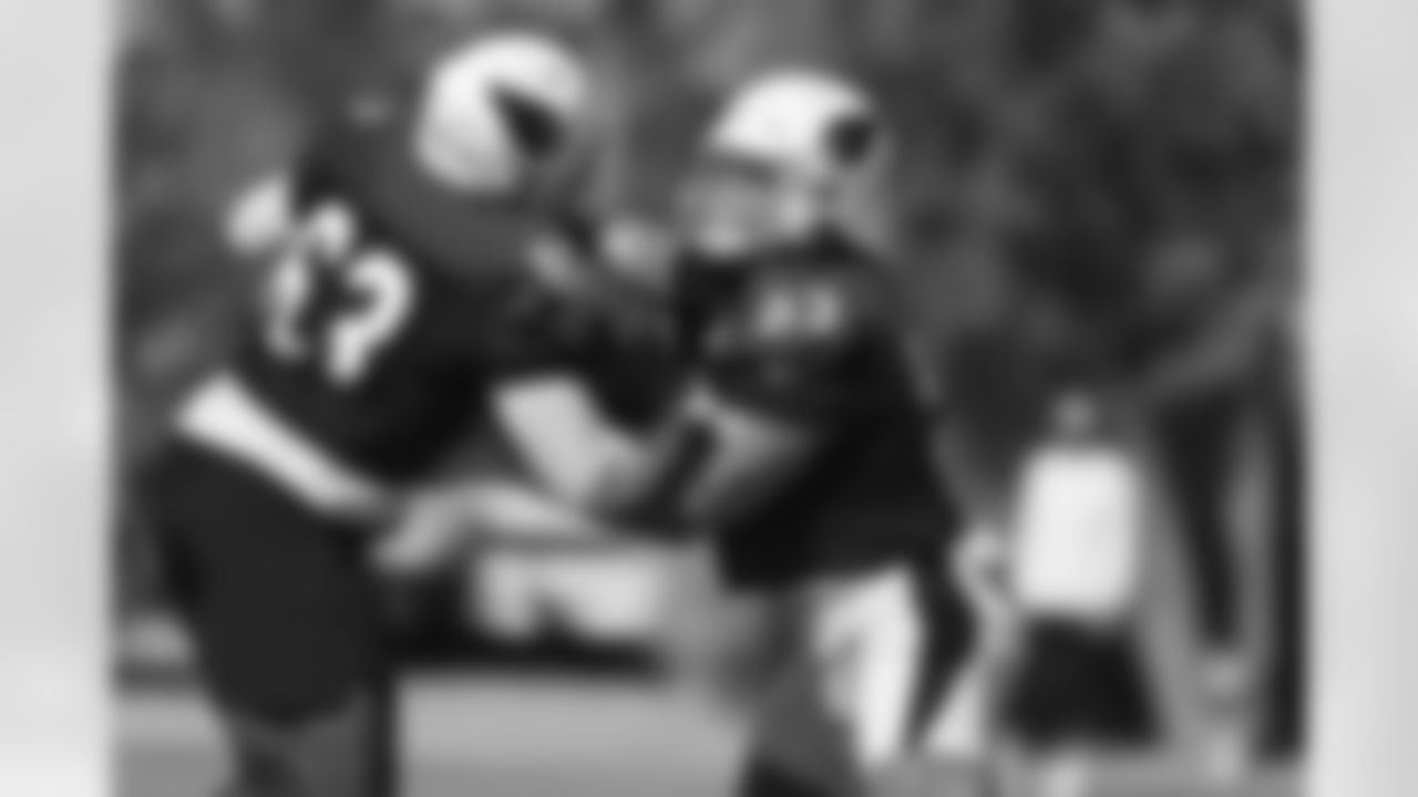 Arizona Cardinals offensive lineman Billy Price (53) and Arizona Cardinals offensive lineman Danny Isidora (63) during practice at the Dignity Health Sports Complex on Wednesday, October 26, 2022 in Tempe, AZ.