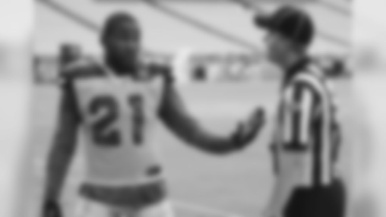 CB Patrick Peterson speaks with a referee about pass interference