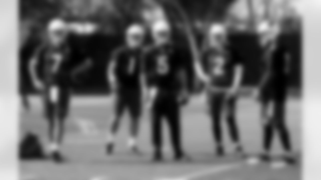 Quarterbacks (from left to right) Blaine Gabbert, Trevor Knight, Drew Stanton, Zac Dysert and Carson Palmer