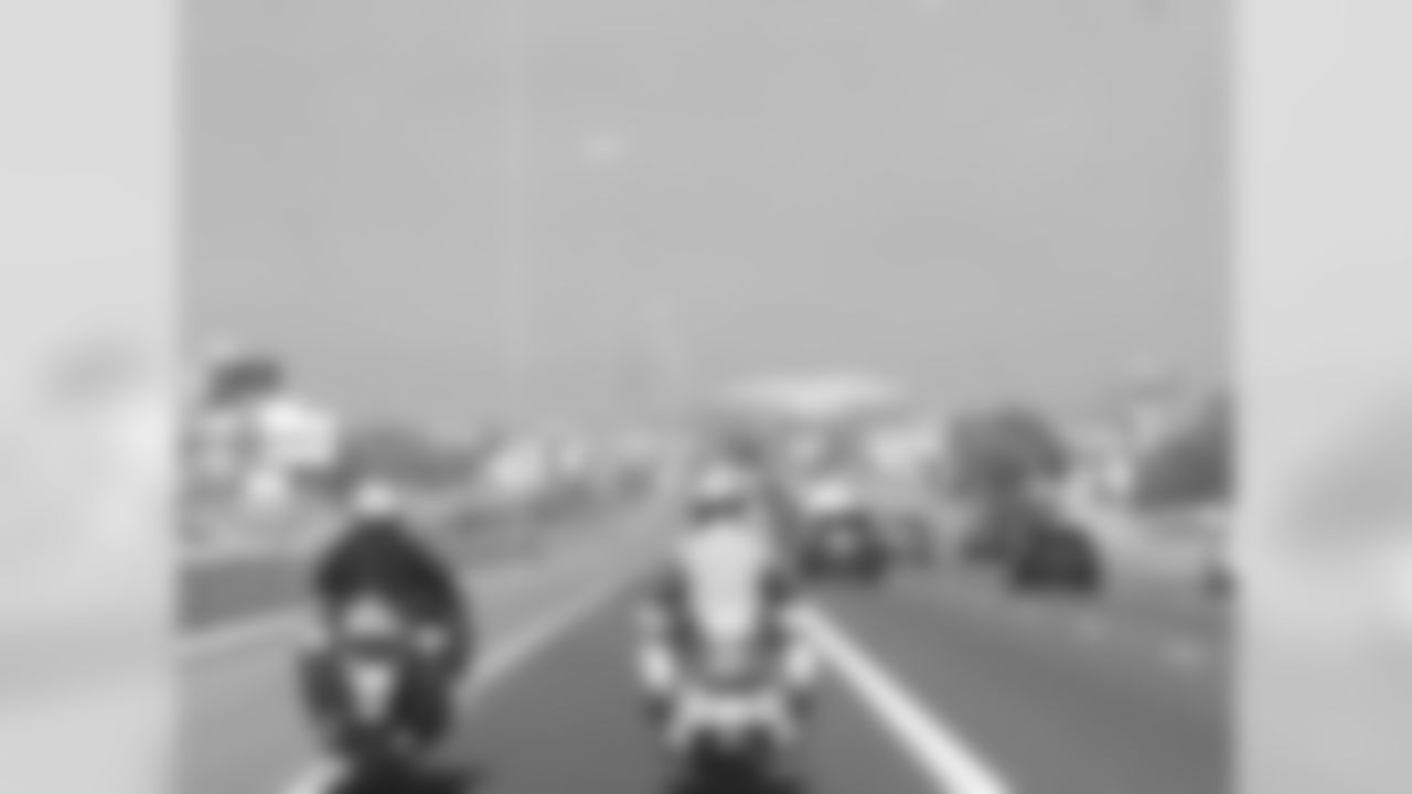 A view of the police escort on the way to the Super Bowl