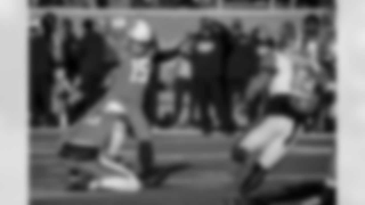 National Team place kicker Andrew Mevis of Iowa State (15) kicks a field goal in an NCAA college football game Saturday, Feb. 5, 2022, in Mobile, Ala. (AP Photo/Butch Dill)