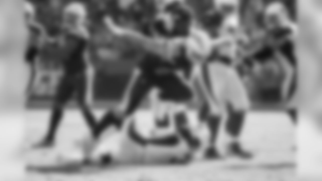 Joey Bosa celebrates after sacking QB Josh Rosen of the Arizona Cardinals at StubHub Center on Sunday, Nov. 25, 2018