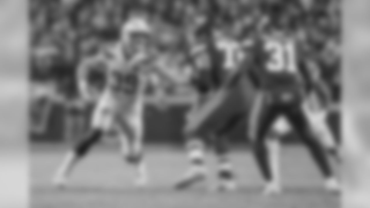 Joey Bosa in action against OT Eric Fisher during the Thursday night matchup against the Kansas City Chiefs at Arrowhead Stadium.