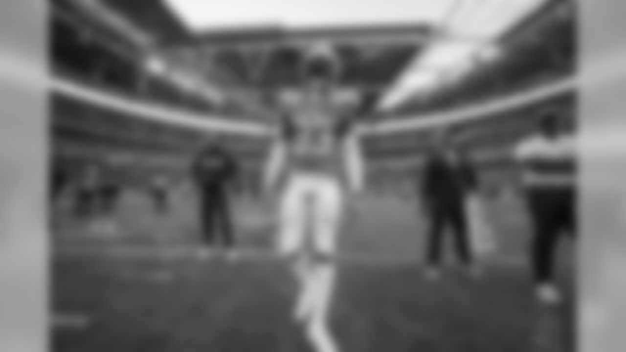 Derwin James on the field during warmups at Wembley Stadium in London before the Week 7 matchup against the Tennessee Titans.