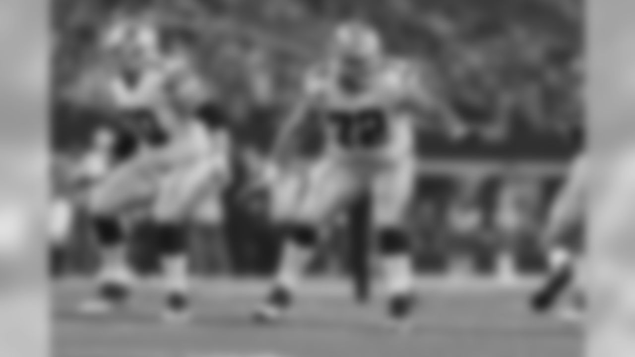 Dallas Cowboys guard Zack Martin (70) and Dallas Cowboys center Travis Frederick (72) during an NFL Divisional Round Playoff football game against the Green Bay Packers on Sunday, Jan. 15, 2017 in Arlington, TX. The Packers won, 34-31. (Ric Tapia via AP)