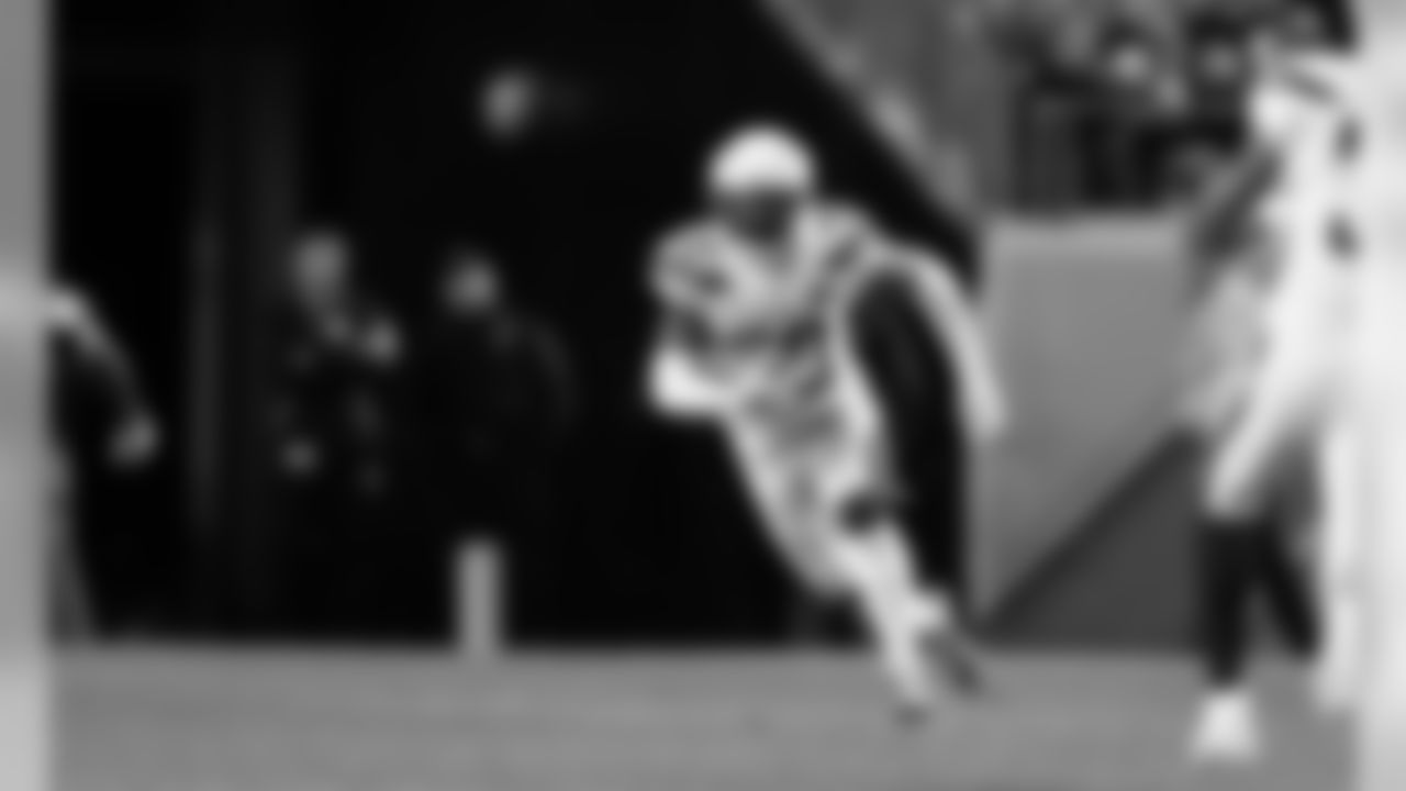 Desmond King recovering the punt return during the Week 13 matchup against the Pittsburgh Steelers.
