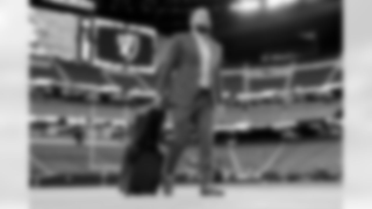 The Los Angeles Chargers arrive at Allegiant Stadium to play against the Las Vegas Raiders on December 4, 2022 in Las Vegas, Nevada.