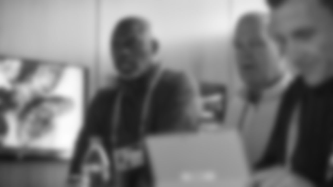 Head Coach Anthony Lynn is seen inside the Chargers viewing suite at the 2019 NFL Scouting Combine at Lucas Oil Stadium in Indianapolis.