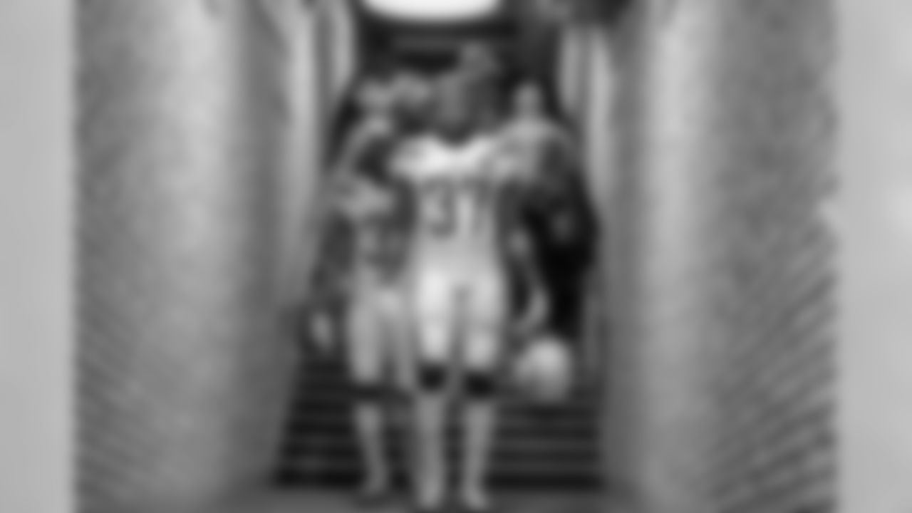 Jahleel Addae walks out to the field at Oakland-Alameda County Coliseum before the Week 10 matchup against the Oakland Raiders.