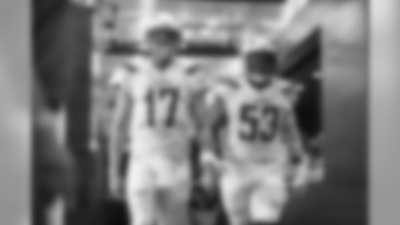 Philip Rivers and Mike Pouncey prepare to take the field against the Kansas City Chiefs in the season opener from ROKiT Field at StubHub Center.