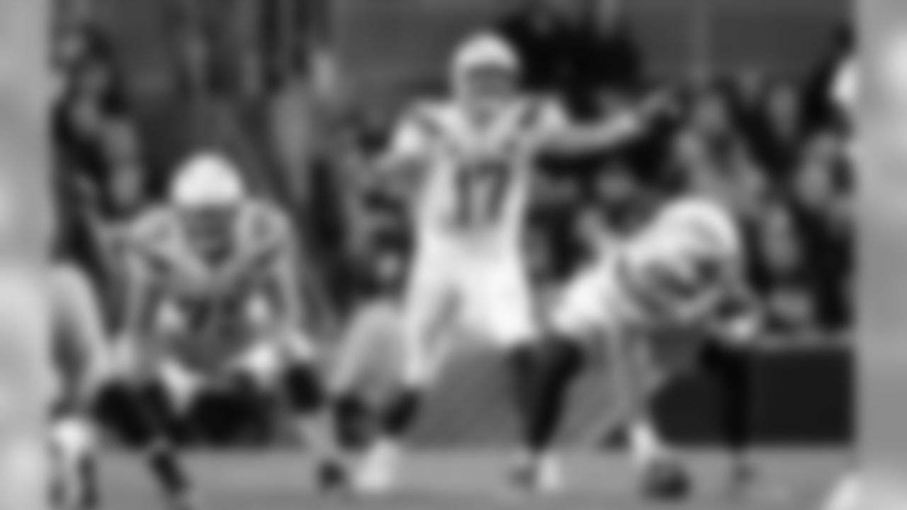 Philip Rivers sets up to receive the snap from Mike Pouncey during the Week 13 matchup against the Pittsburgh Steelers.
