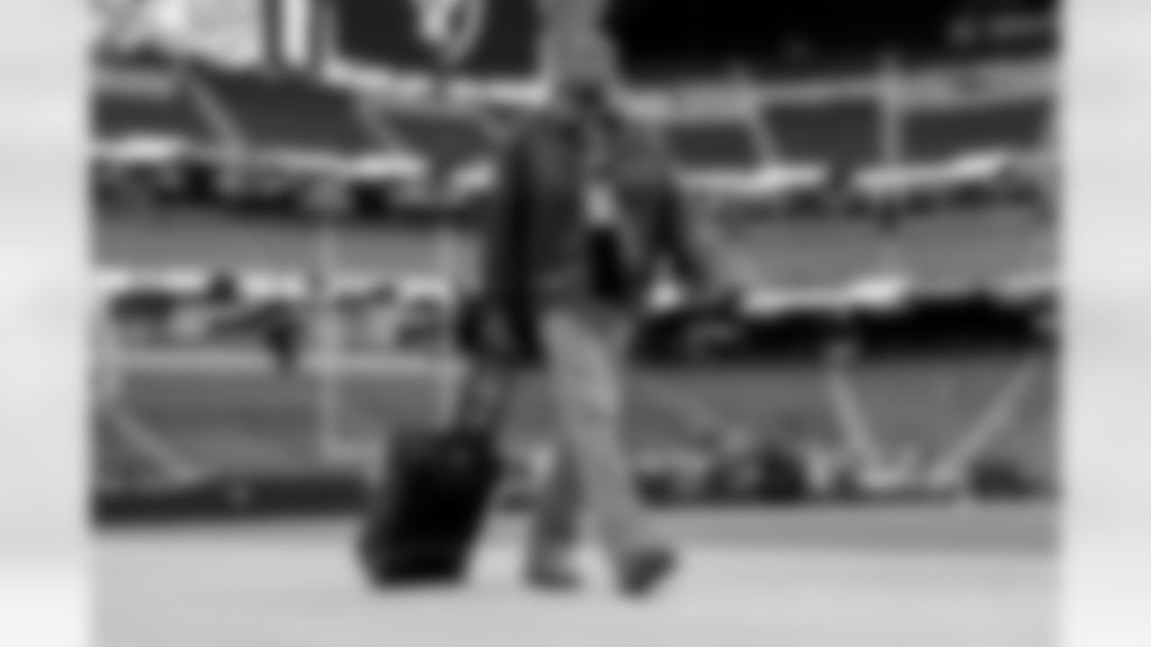 The Los Angeles Chargers arrive at Allegiant Stadium to play against the Las Vegas Raiders on December 4, 2022 in Las Vegas, Nevada.
