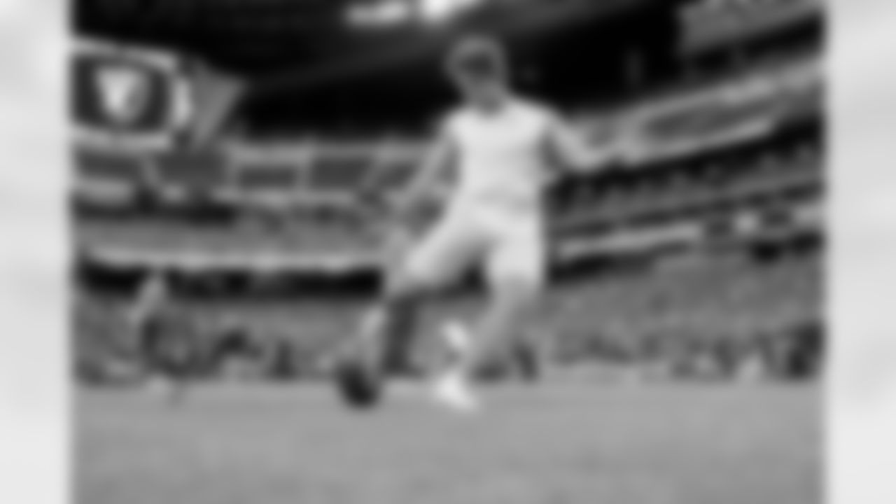 The Los Angeles Chargers prepare to play against the Las Vegas Raiders at Allegiant Stadium on December 4, 2022 in Las Vegas, Nevada.