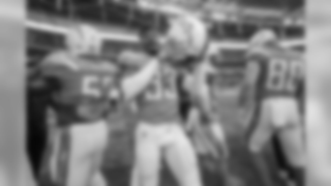 Derwin James during warmups at Wembley Stadium in London before the Week 7 matchup against the Tennessee Titans.