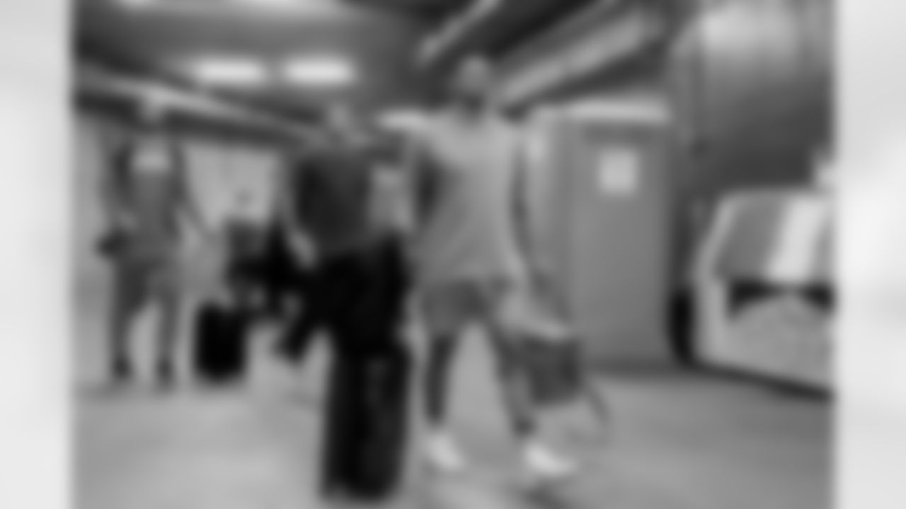 The Los Angeles Chargers arrive at Geha Field at Arrowhead Stadium to play against the Kansas City Chiefs on September 25, 2022 in Kansas City, Missouri.