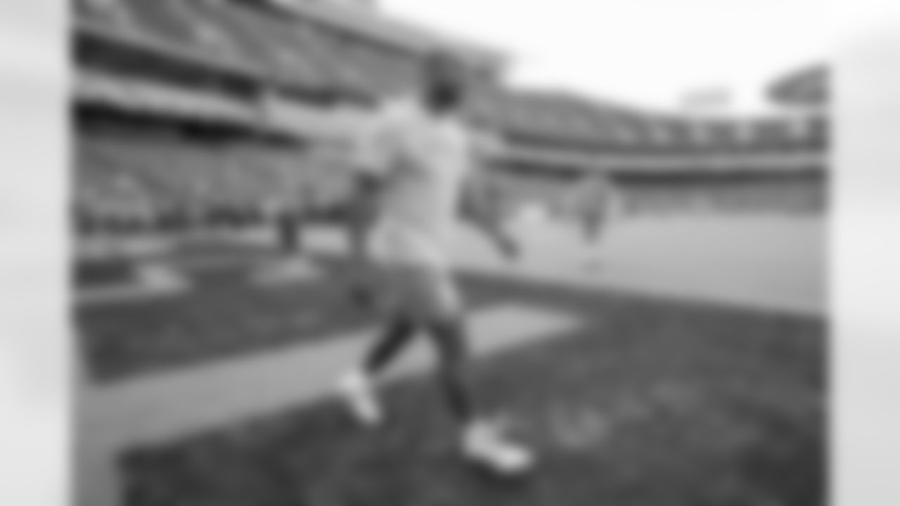 The Los Angeles Chargers prepare to play against the Kansas City Chiefs at Geha Field at Arrowhead Stadium on September 15, 2022 in Kansas City, Missouri.