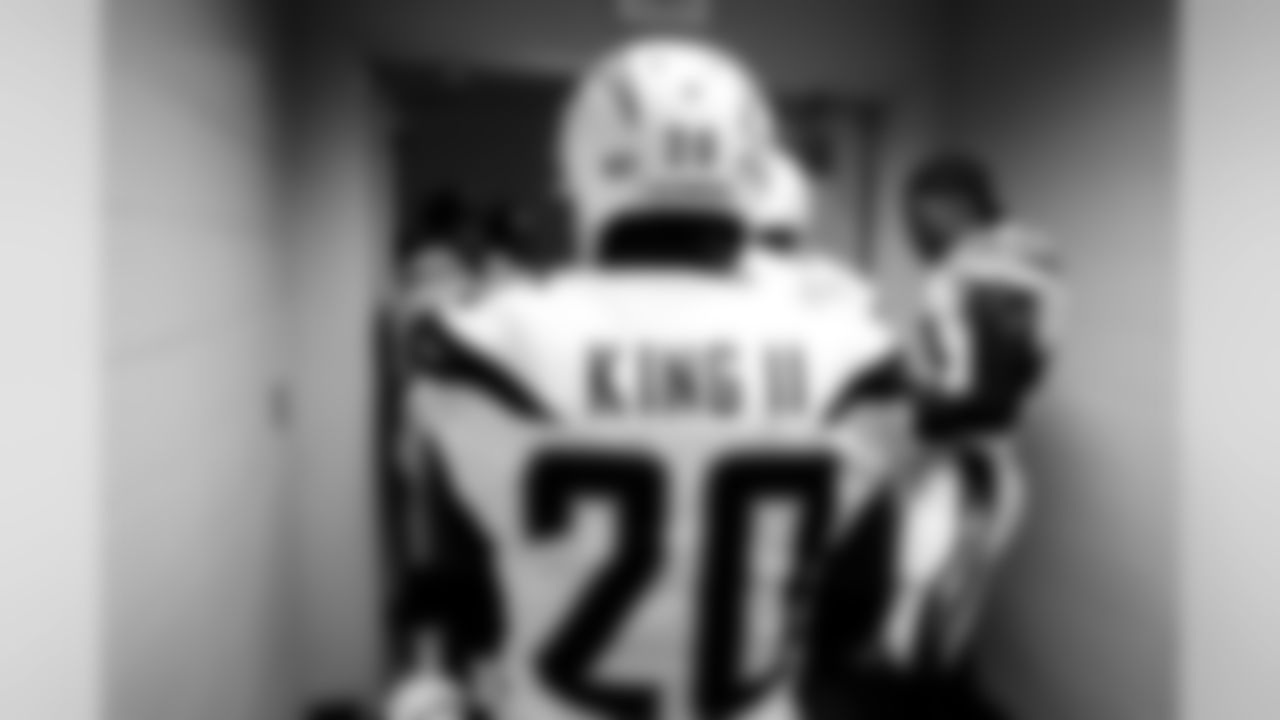 Desmond King prepares to take the field at University of Phoenix Stadium for the Chargers' first preseason game versus the Arizona Cardinals.