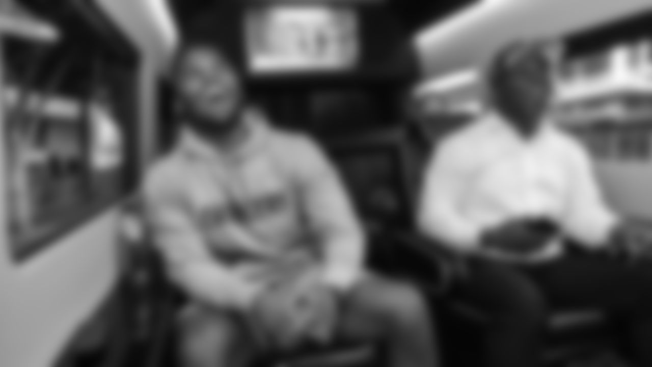 While en route to the Clippers game, Jerry Tillery watches Shawne Merriman announce the Chargers 2nd-round pick at the Draft.
