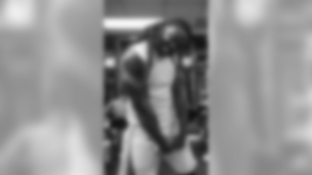 Jahleel Addae poses in the locker room at Oakland-Alameda County Coliseum before the Week 10 matchup against the Oakland Raiders.
