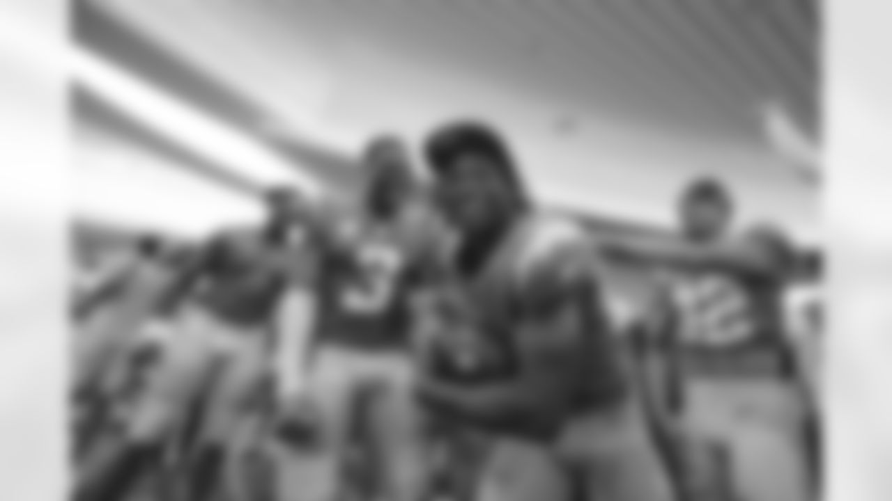 The Los Angeles Chargers celebrate their 24-19 victory over the Las Vegas Raiders at SoFi Stadium on September 11, 2022 in Inglewood, California.