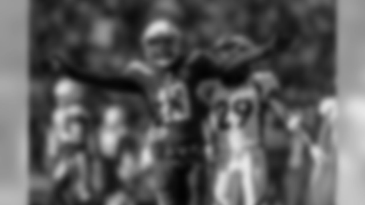 Keenan Allen celebrates during the first half of an NFL football game against the Denver Broncos Sunday, Nov. 18, 2018, in Carson, Calif.
