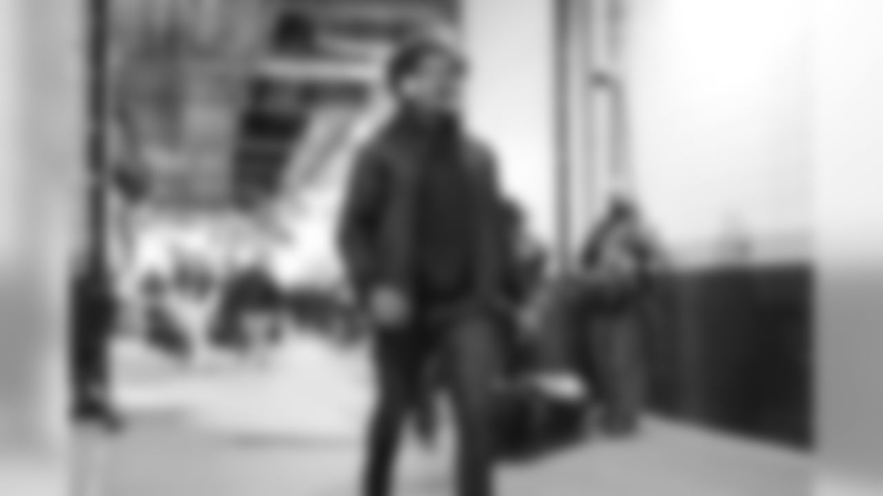 Isaac Rochell arrives at Gillette Stadium before the Divisional Round matchup against the New England Patriots.