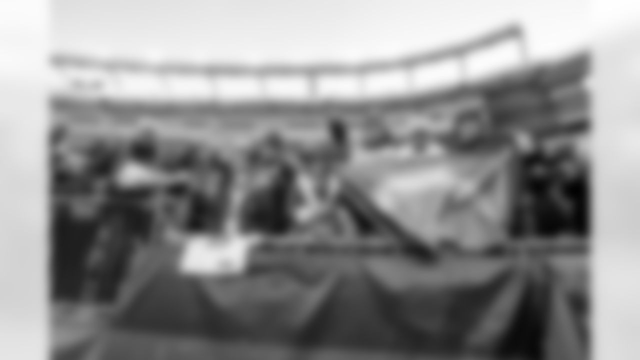 Fans pose in the stands before the Divisional Round matchup against the New England Patriots at Gillette Stadium.