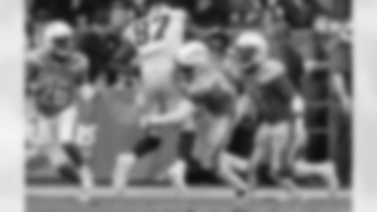 Derwin James makes another tackle during the Week 5 matchup against the Oakland Raiders at ROKiT Field at StubHub Center.