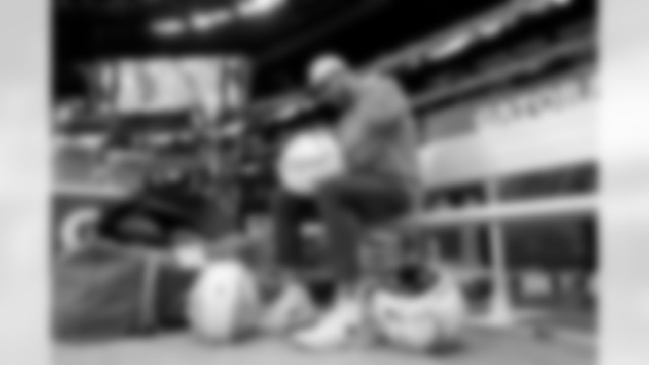 The Los Angeles Chargers prepare to play against the Las Vegas Raiders at Allegiant Stadium on December 4, 2022 in Las Vegas, Nevada.