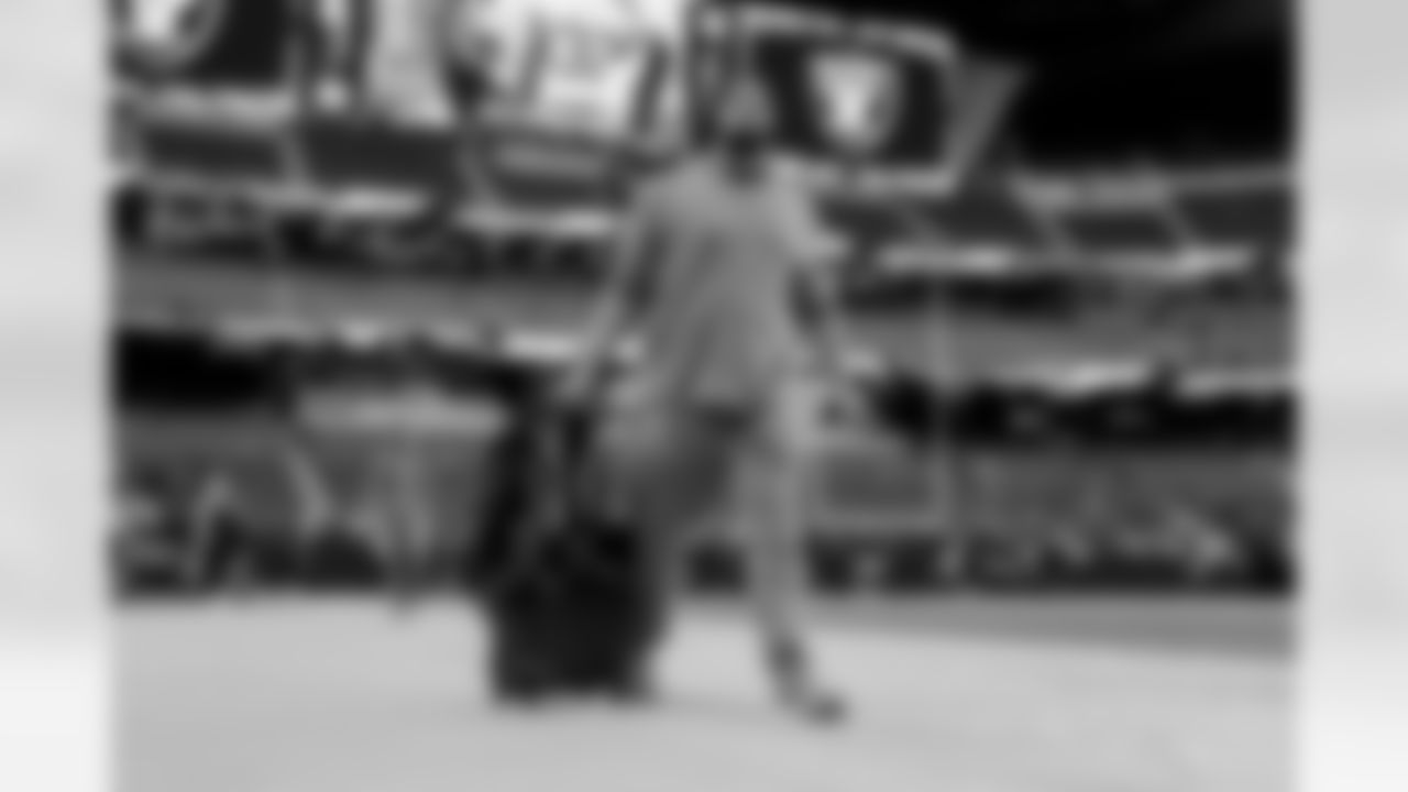 The Los Angeles Chargers arrive at Allegiant Stadium to play against the Las Vegas Raiders on December 4, 2022 in Las Vegas, Nevada.