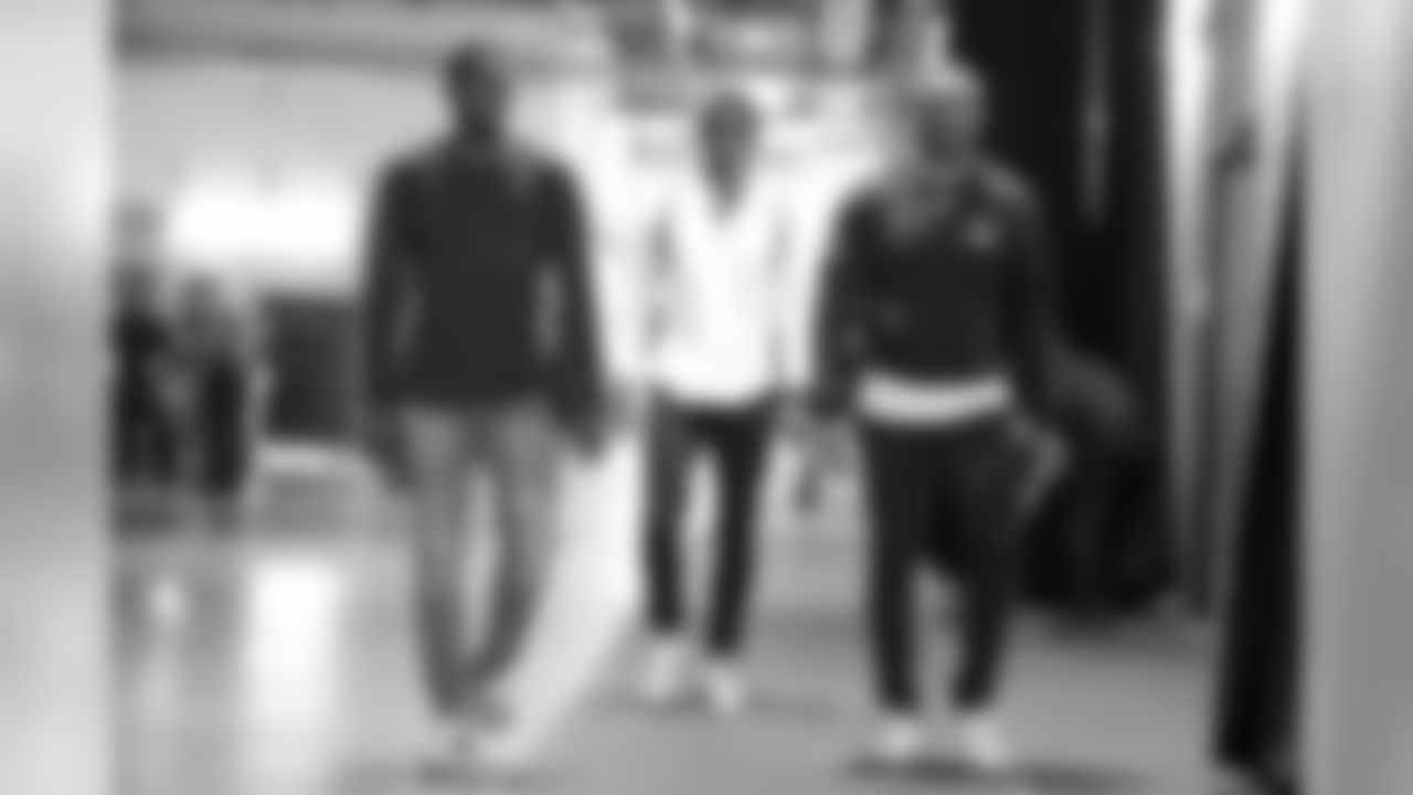 Brandon Facyson, Michael Davis and Uchenna Nwosu arrive at ROKiT Field at StubHub Center before the Week 11 contest against the Denver Broncos.