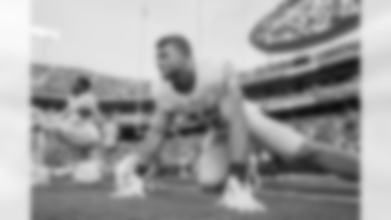 The Los Angeles Chargers prepare to play against the Kansas City Chiefs at Geha Field at Arrowhead Stadium on September 15, 2022 in Kansas City, Missouri.