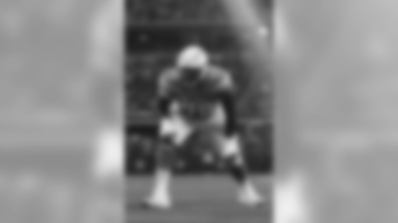 Los Angeles Chargers offensive tackle Russell Okung (76) lines up on the line of scrimmage during a week 12 NFL football game against the Dallas Cowboys on Thursday, Nov. 23, 2017 in Arlington, Texas. Los Angeles won 28-6. (Aaron M. Sprecher via AP)
