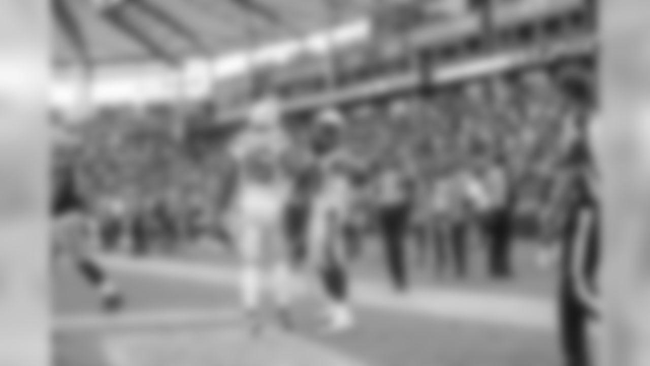 Tyrell Williams and Melvin Gordon celebrate Gordon's two-point conversion during the Bolts' matchup against the 49ers at ROKiT Field at StubHub Center.