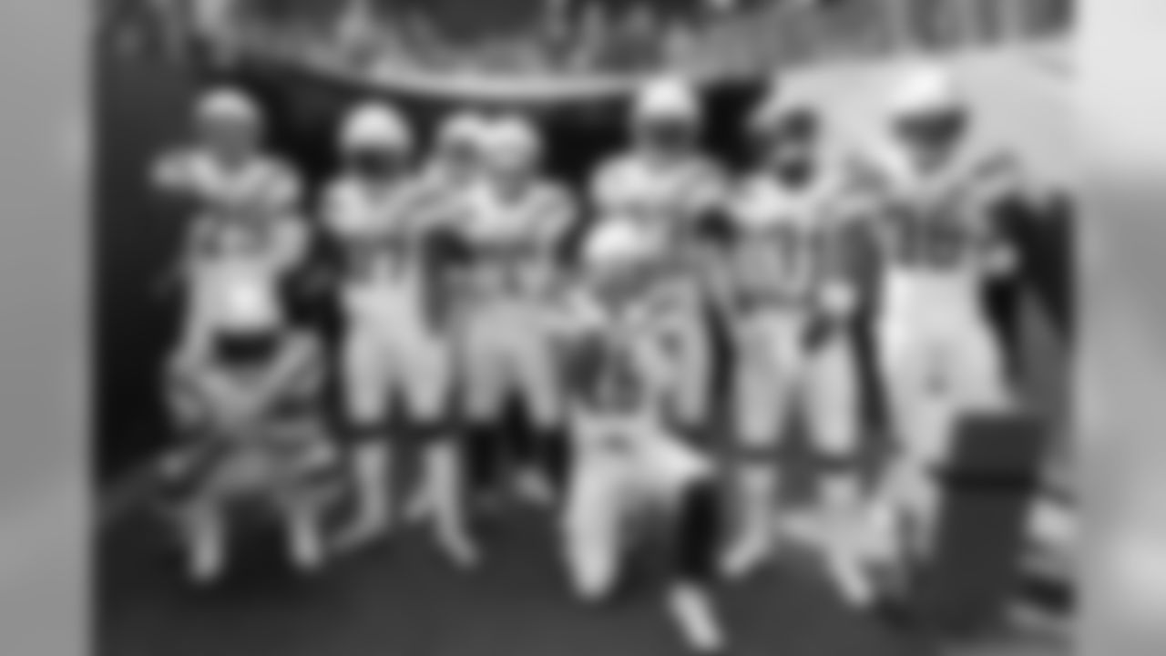 The Bolts pose for a picture outside the tunnel at Oakland-Alameda County Coliseum before the Week 10 matchup against the Oakland Raiders.