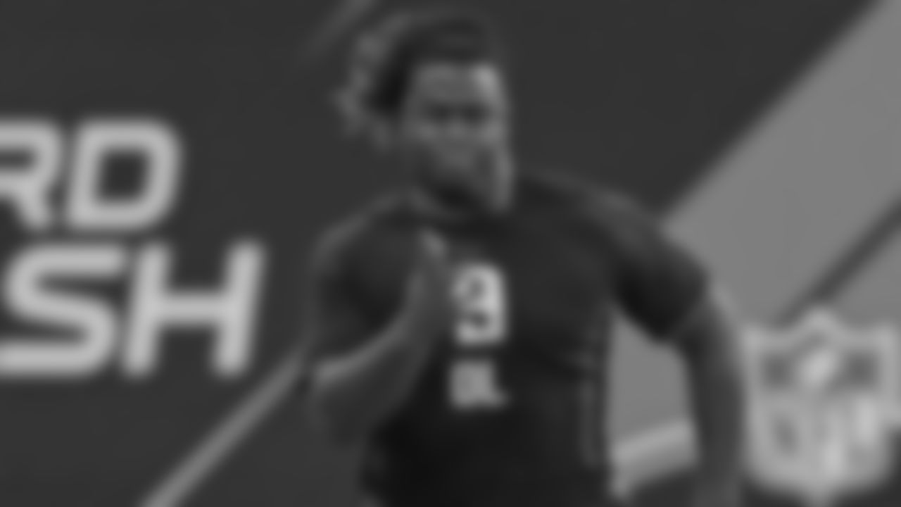 Justin Jones runs the 40-yard dash at the NFL Scouting Combine.