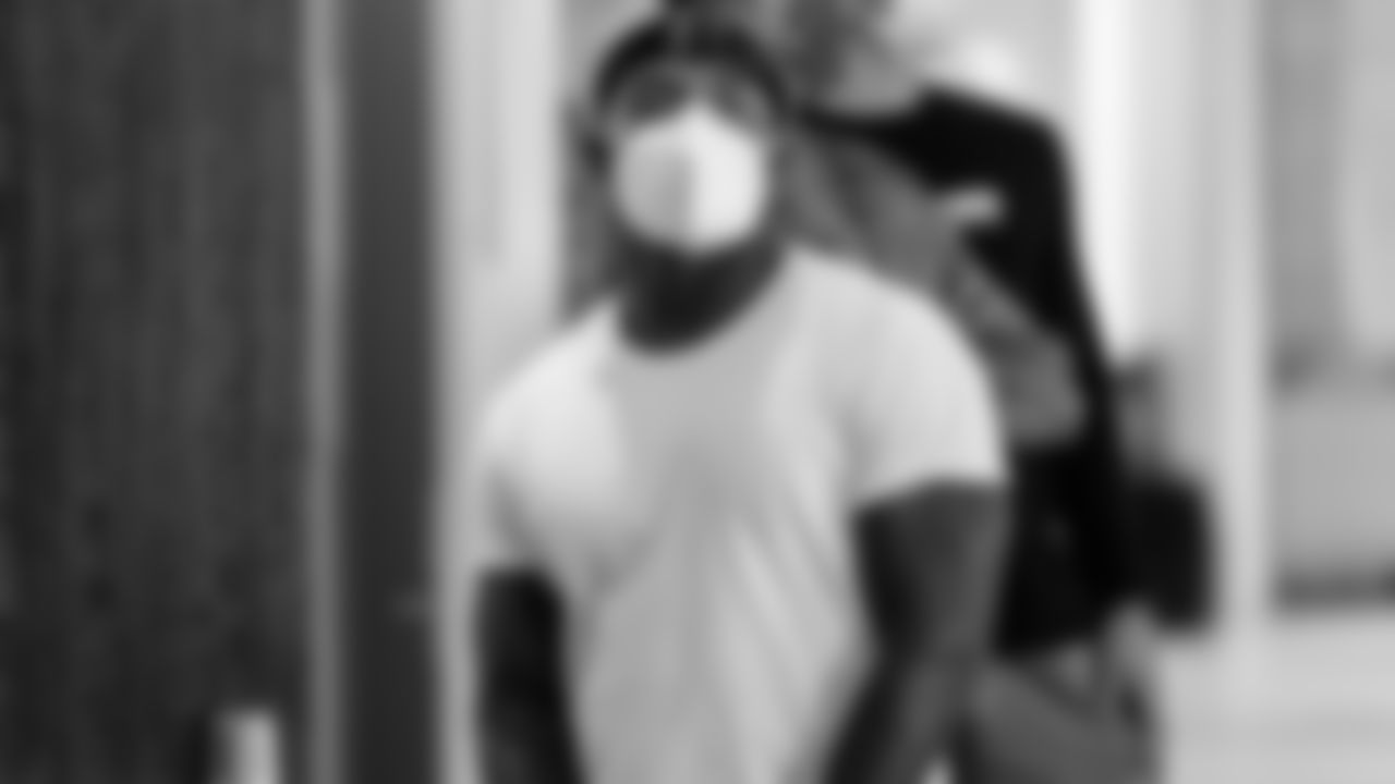 Derrick Gore arrives for Los Angeles Chargers Training Camp on Tuesday, July 21, 2020.