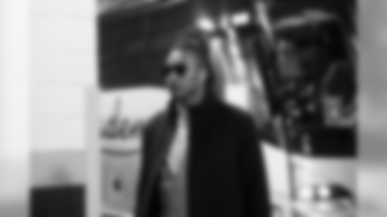 Michael Davis arrives at Gillette Stadium before the Divisional Round matchup against the New England Patriots.