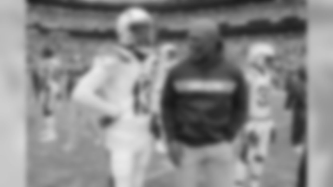 Keenan Allen and Head Coach Anthony Lynn share a laugh before the Week 17 contest against the Denver Broncos.