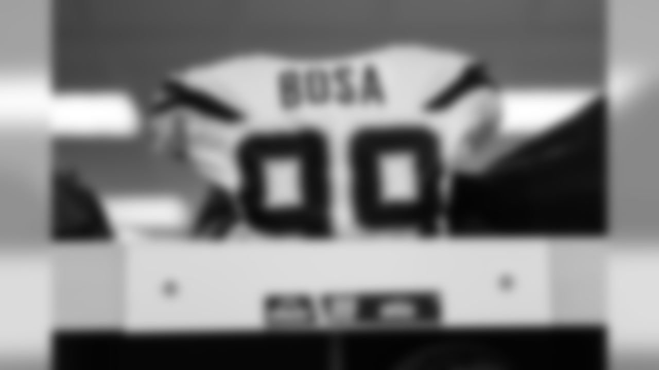 Joey Bosa's jersey sits in the locker room ahead of the Week 17 contest against the Denver Broncos.