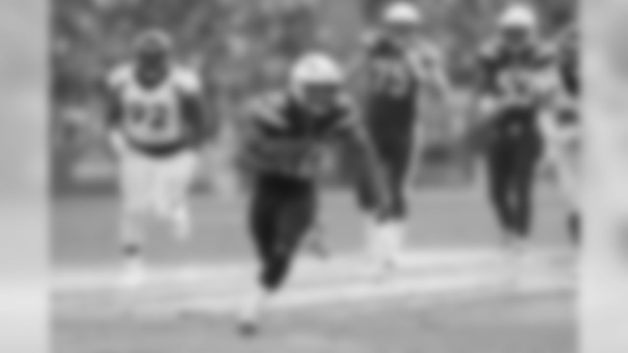 Austin Ekeler runs downfield during Week 11's Salute to Service game versus the Denver Broncos on Sunday, November 18, 2018 at StubHub Center.