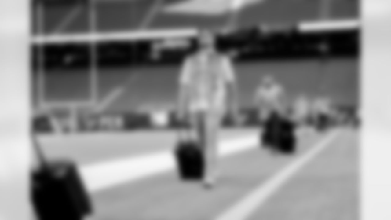 The Los Angeles Chargers arrive at NRG Stadium to play against the Houston Texans on October 2, 2022 in Houston, Texas.