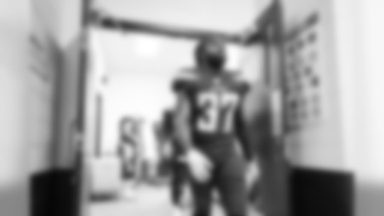 Jahleel Addae walks through the halls before the Bolts take on the Browns at FirstEnergy Stadium.